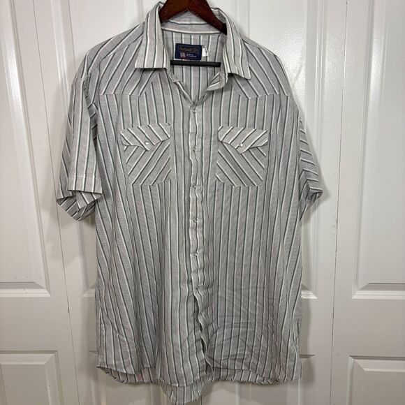 Panhandle Slim 19 Pearl Snap Western Shirt Men Gray Stripe Cowboy Rodeo - Picture 1 of 6